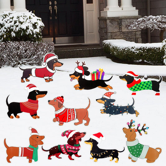 AceOrbit 10 Pcs Dachshund Christmas Yard Signs with Stakes Xmas Dog Yard Decor Waterproof Christmas Decorations Puppy Lawn Signs for Xmas Holiday Winter Farmhouse Garden Patio Pathway Outside Decor