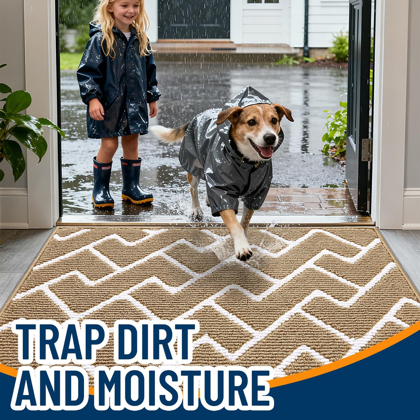 OLANLY Front Door Mat, Non-Slip Rubber Backing, Dirt Resistant and Absorbent, Washable, Easy to Clean Low-Profile Indoor Doormat for Back Door, Entryway, Inside Entrance, 48x32, Beige