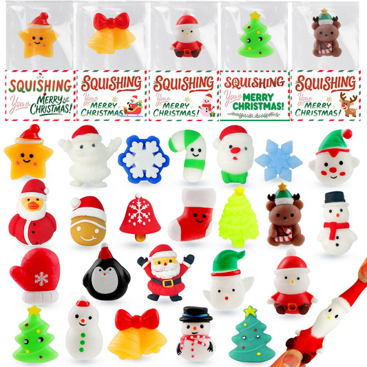 24Pack Christmas Mochi Squishy,Christmas Party Favors, Christmas Classroom Favors,Bulk Squishy Toys, Goodie Bag Basket Fillers,Christmas Treats Non Candy for Kids