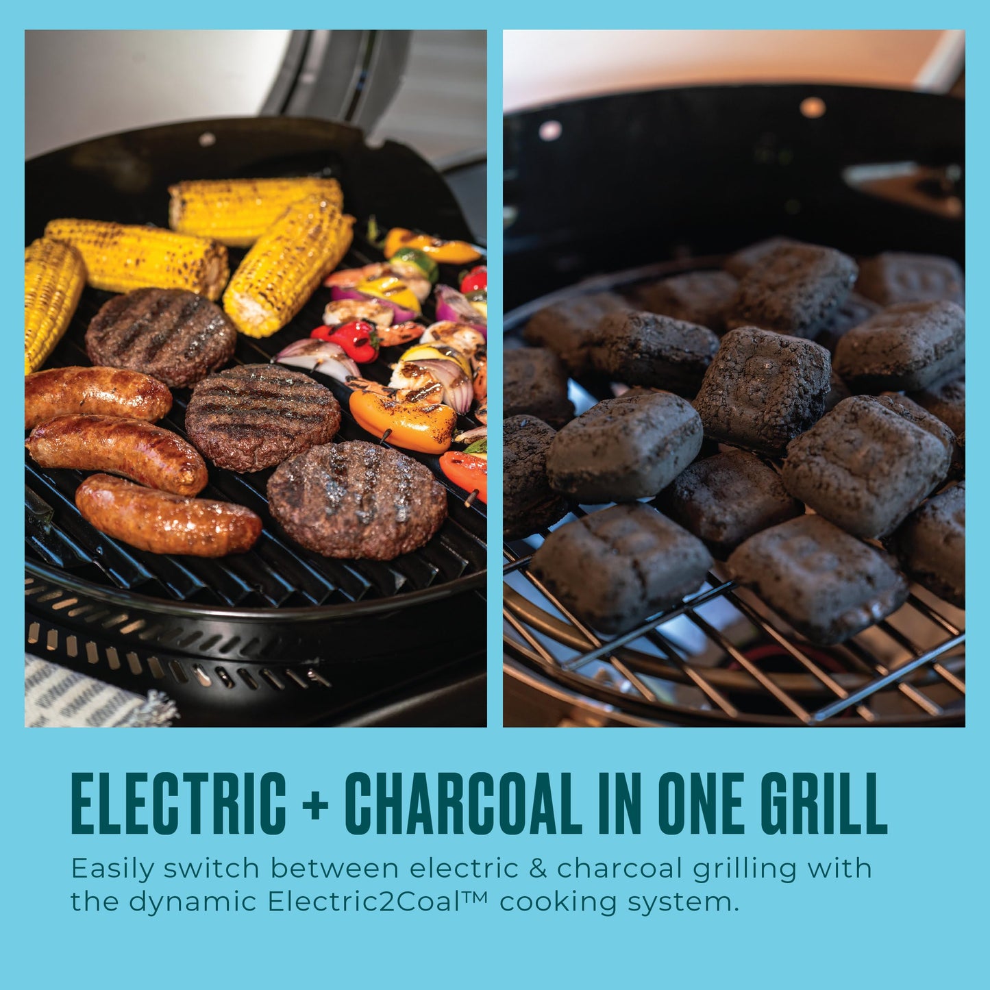 Charbroil 3-in-1 Dual Fuel Outdoor Bistro Pro Electric Grill & Griddle + Charcoal Mode BBQ, Black - 25302145