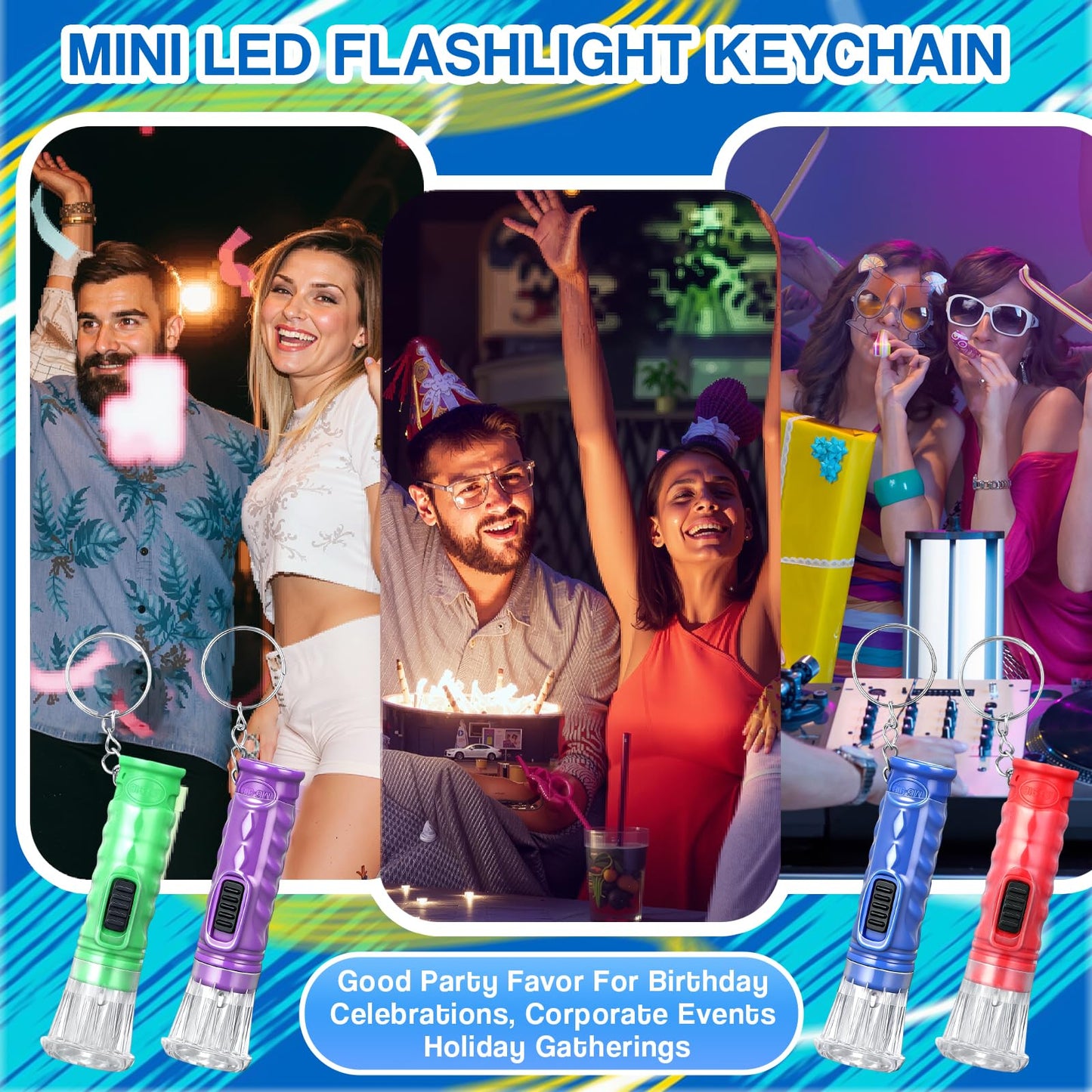 Jexine 100 Pcs Mini Flashlight Keychain Bulk Torch Keyring Flashlights LED Small Keychain Light Hiking Camping Christmas Party Favors(Mix Color)