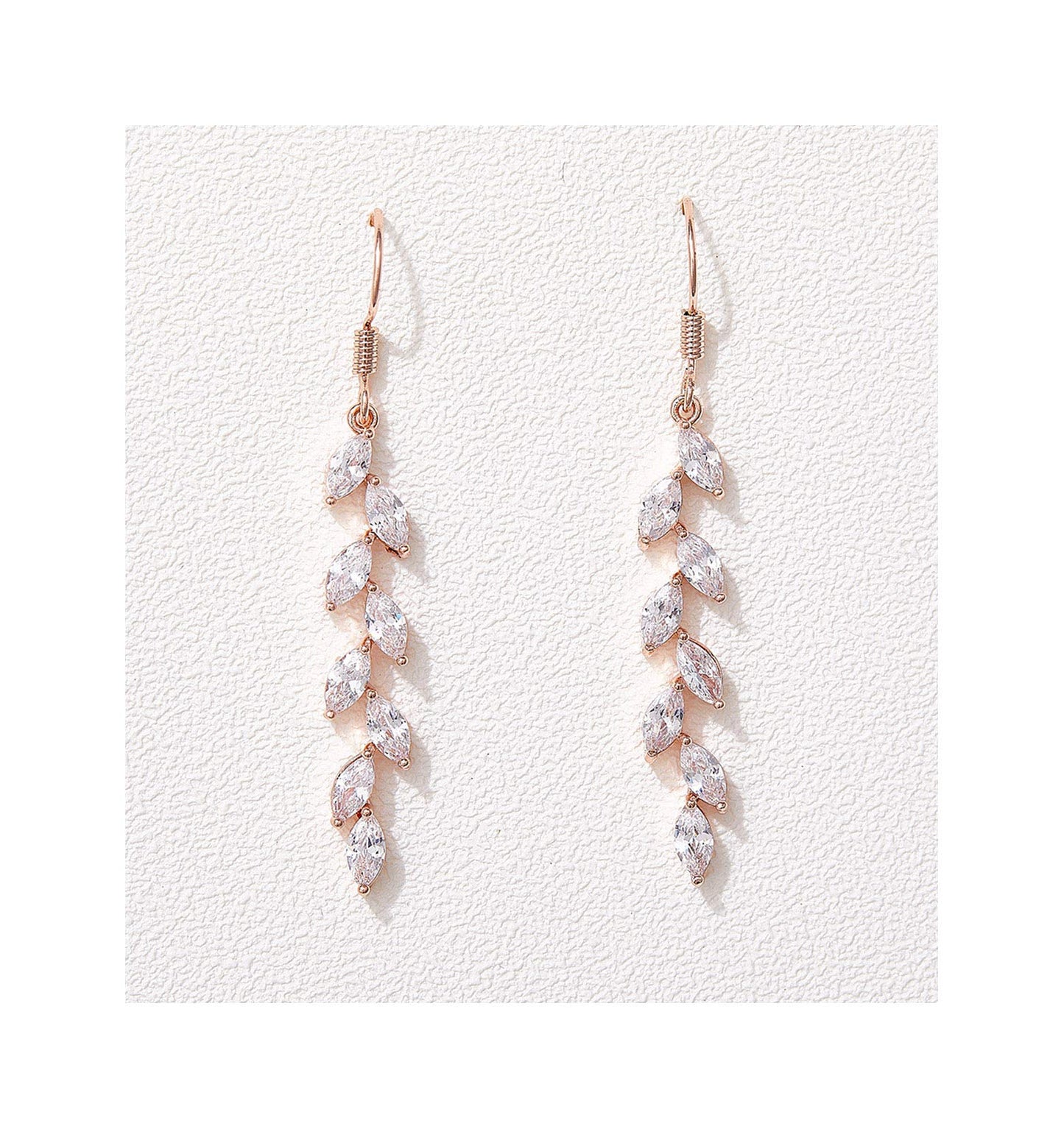 SWEETV Rose Gold Plated Marquise Wedding Dangle Earrings for Brides Birdesmaid, Crystal Long Bridal Earrings for Women Prom