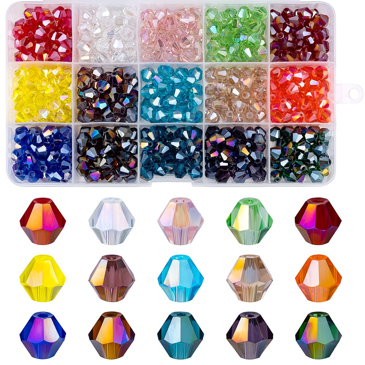 MissAudrey 450pcs Bicone Crystal Beads 8mm Bicone Glass Beads for Jewelry Making Faceted Crystal Glass Beads AB Colors for DIY Bracelets Necklaces Earrings Suncatcher Crafts