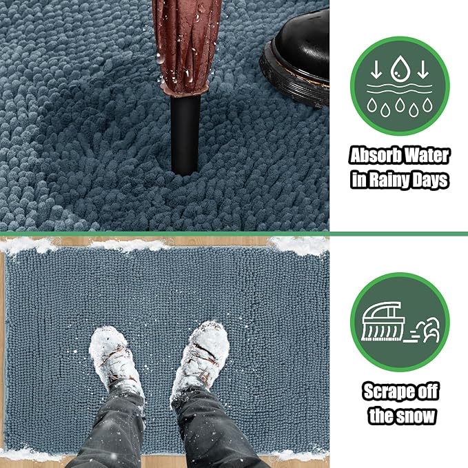 IM HOME Chenille Absorbent Outdoor Doormat 30" x 20", Washable Muddy Door Mats for Dog Non Slip Indoor Doormat Dog Mat for Muddy Paw Front Inside Doormats for Entryway Dusty Blue