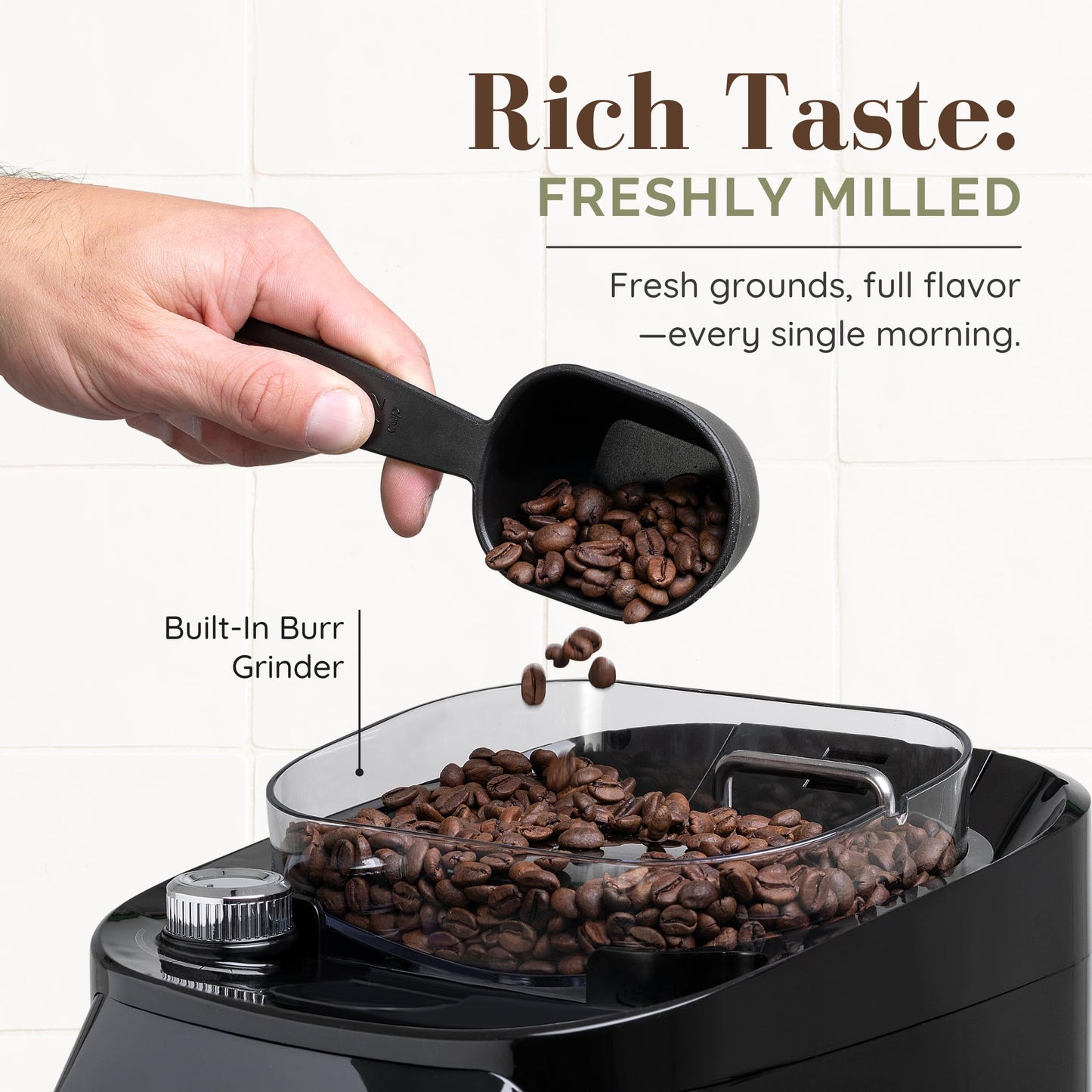 AMBRISTA 12-Cup Digital Drip Coffee Maker with Built-In Burr Grinder | Programmable Coffee Machine | Reusable Filter and Refillable Water Tank | Warming Plate with Glass Coffee Pot