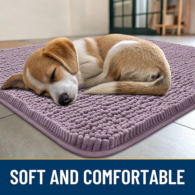 Smiry Dog Door Mat for Muddy Paws 48x30, Absorbs Moisture and Dirt Doormat, Non-Slip Washable Quick Dry Chenille Front Door Mat Indoor Entrance, Entryway Carpet for Inside Floor, Deep Plum