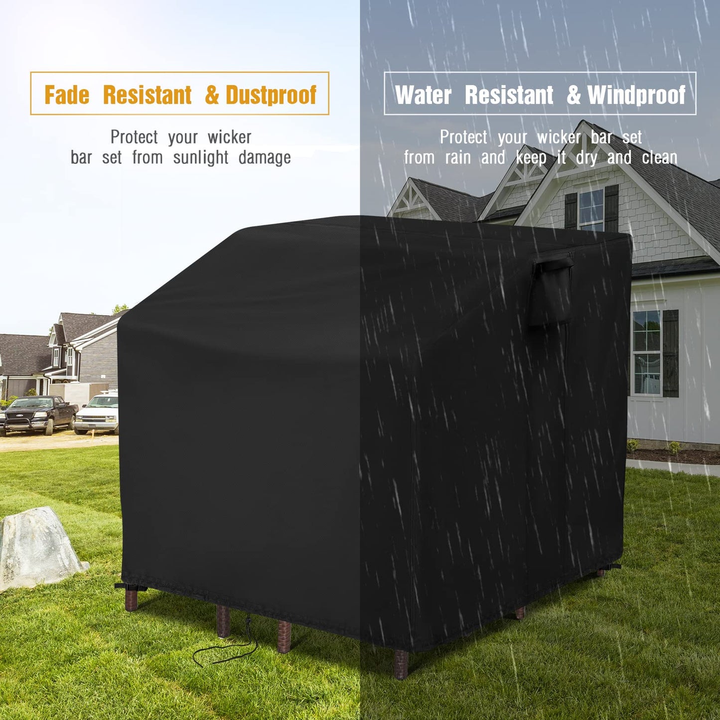 Guisong 41 Inch Waterproof Outdoor Bar Set Cover 41"x38"x40", Heavy Duty Wicker 5 Piece Patio Furniture Set Cover ,Balcony Bar Set with Stools Covers