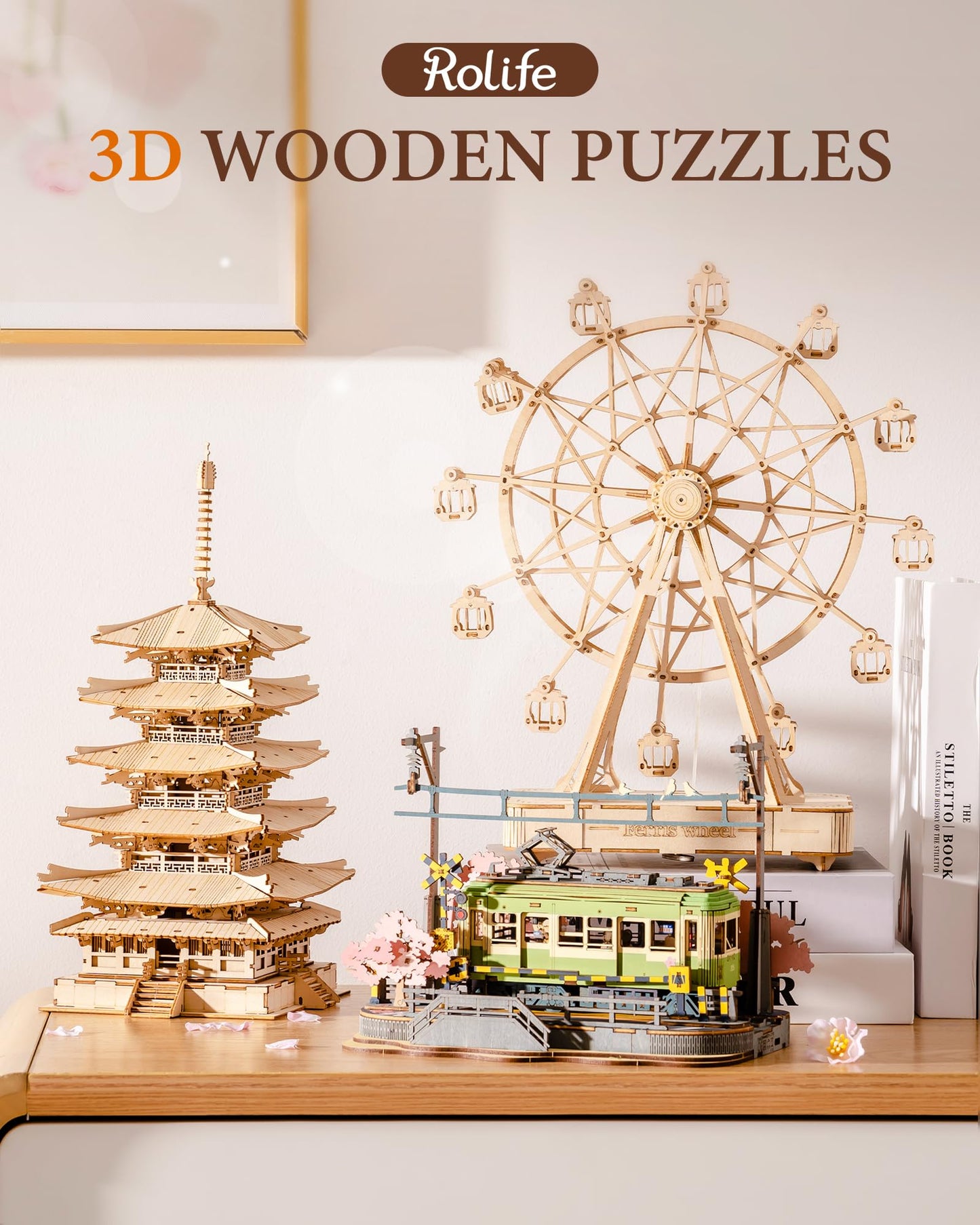 Rolife Wood Model Kits for Adults to Build 3D Puzzles DIY Five-storied Pagoda Birthday Unique Gifts for Friends or Family