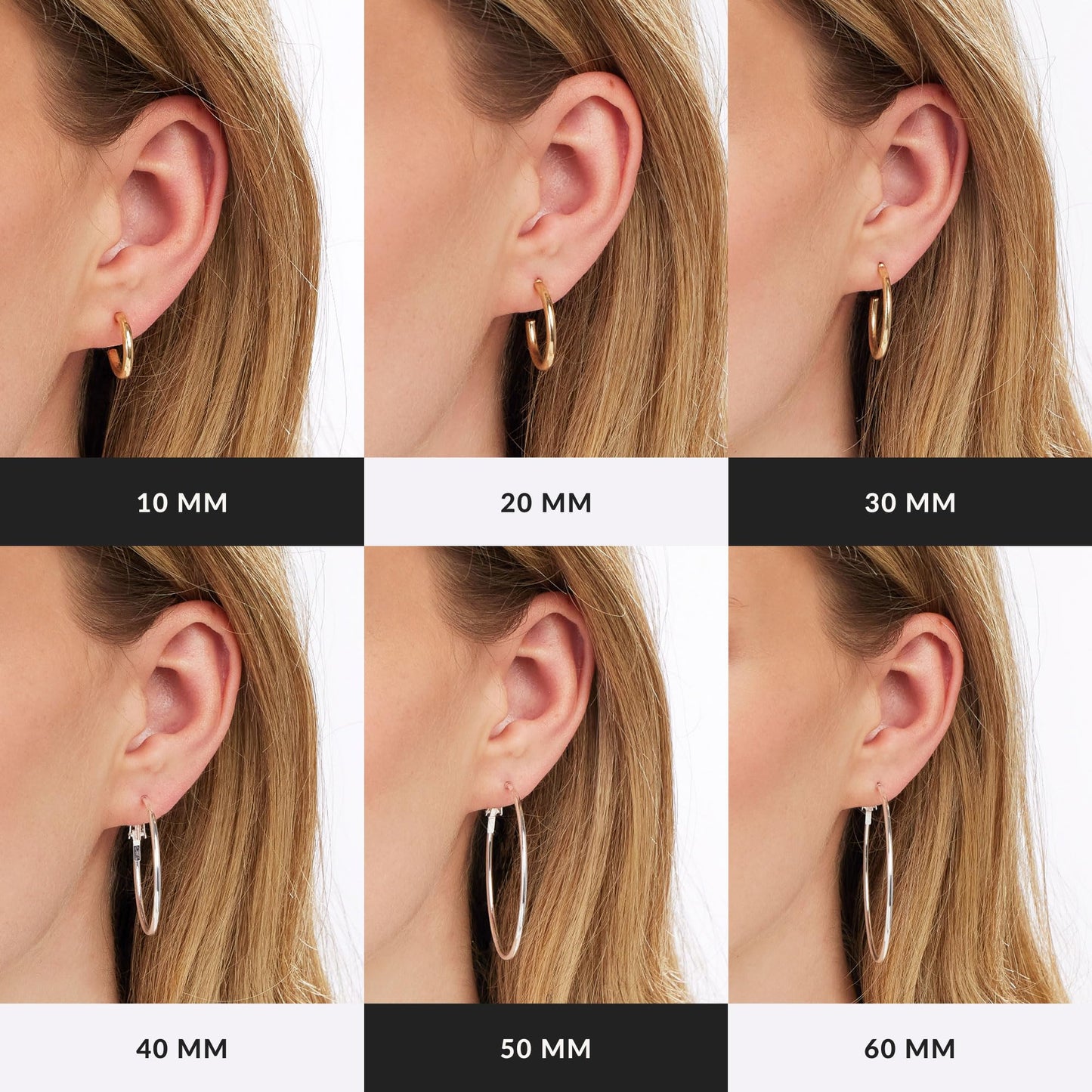 JTV Sterling Silver or Brass Hoop Earrings Set for Women - Platinum- or Yellow Gold-Plated Cubic Zirconia Hoops - 2 Pairs of 12.7 mm Faux Diamond Earrings - Lightweight, Elegant Jewelry Gift for Summer (Platinum-Plated Brass)