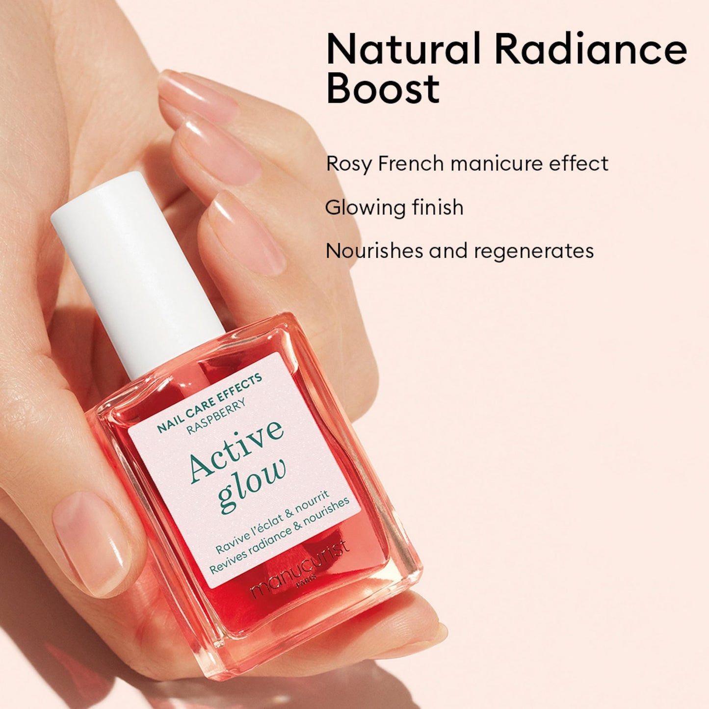 Manucurist Healthy Glow Duo - Active Glow Raspberry (Pink) Repairing Nail Polish Care & Complete Nail & Cuticle Serum - 2 in 1 Nail Strengthener Polish - Plant-Based Formula - Beauty Gift for Women