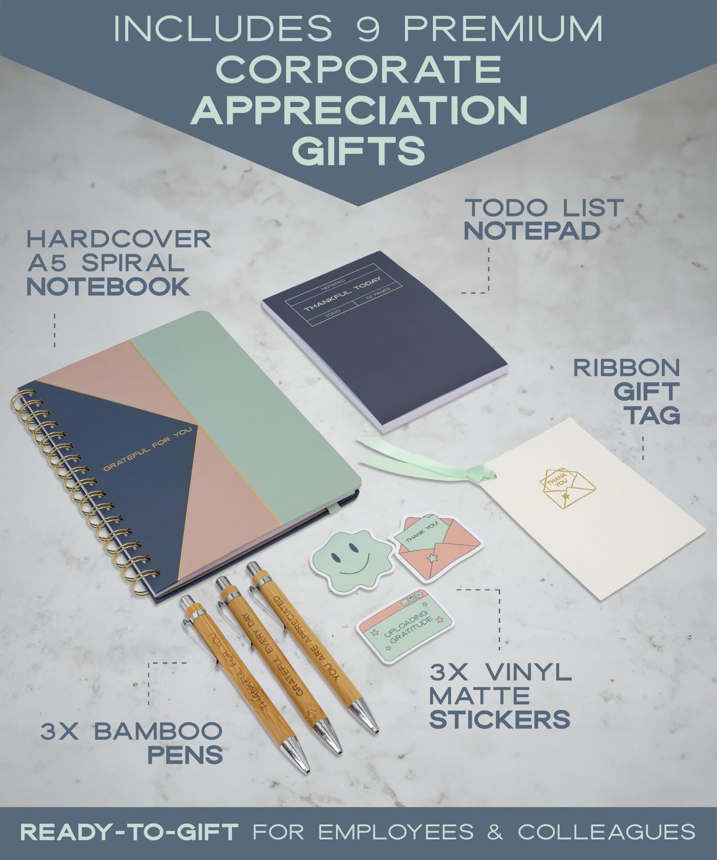 Ready-to-Gift Employee Appreciation Gifts for Coworkers - Premium Corporate and Work Gifts for Employees Appreciation Day - Thoughtful Going Away and Leaving Bulk Set with 9 Premium Items (Timeless)