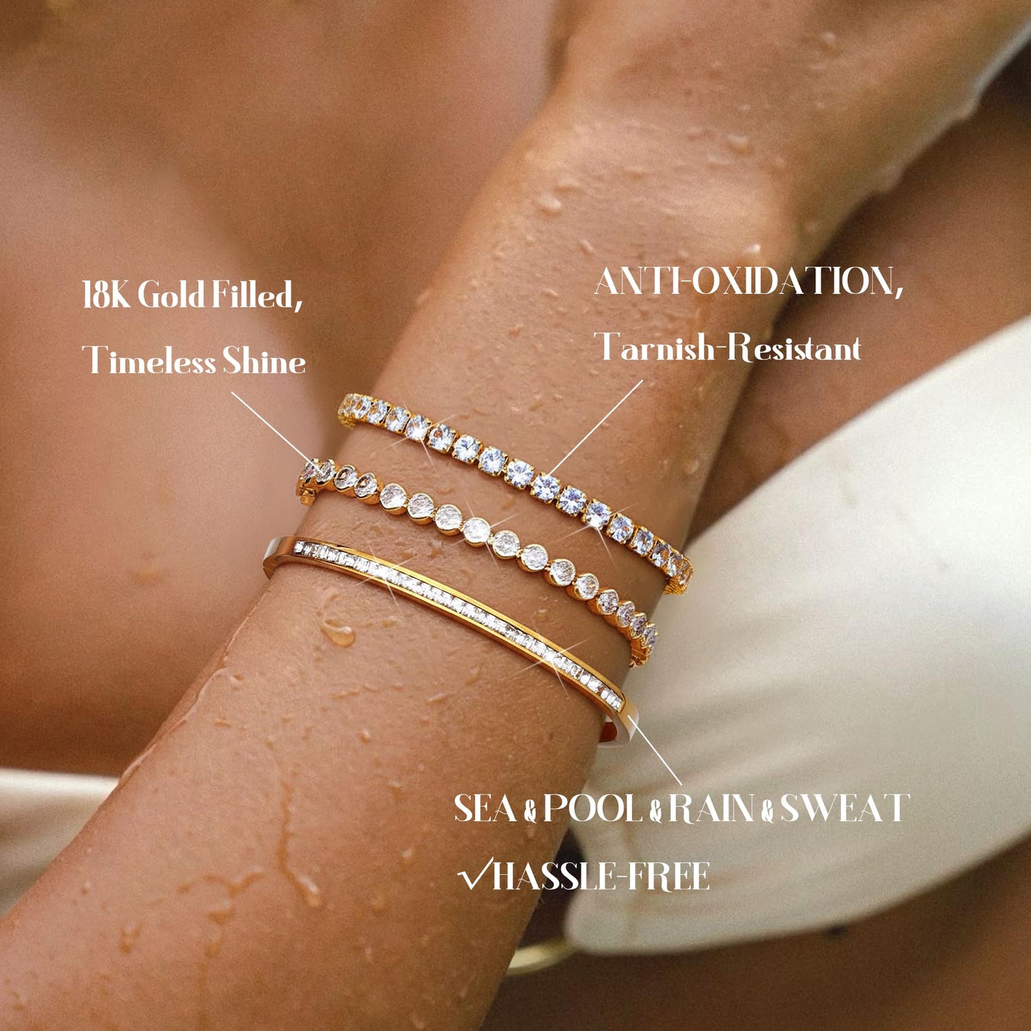 YADOCA Tennis Bracelets for Women Gold Bangle Bracelet Set 18K Gold Plated Stackable Cubic Zirconia CZ Diamond Bracelets Stack Wedding Bracelets for Brides Dainty Jewelry Gift Sizes 6.5-7.5 Inch 3Pcs