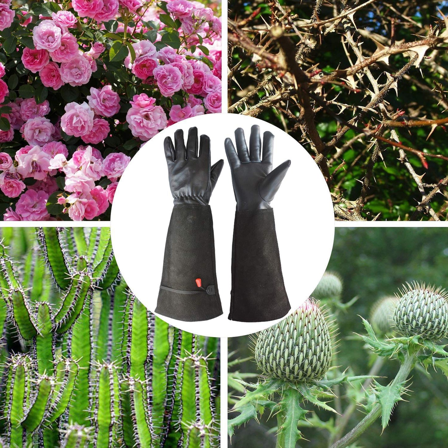 GLOSAV Gardening Gloves, Professional Puncture Proof Gloves for Rose Pruning & Cactus Trimming, Long Leather Garden Gloves Gifts for Women & Men- Full Grain Pigskin (Thorn Proof) (Large, Black)