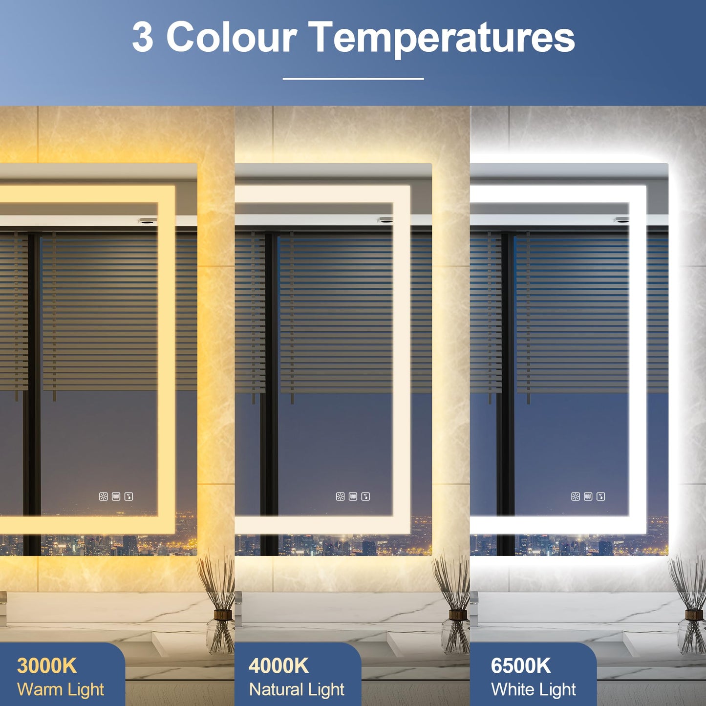 STARLEAD Led-Bathroom-Mirror-with-Lights, 28"x36" Wall-Mounted with 3 Colors Dimmable Light, Bluetooth Speaker, Anti-Fog, Memory, Tempered Glass, Front & Backlit (Horizontal/Vertical)