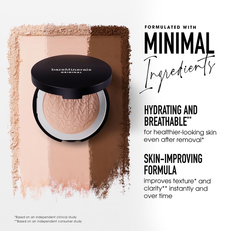 bareMinerals Original Pressed Powder Foundation Mineral SPF 15 – Talc-Free, Natural Luminous Finish, Buildable Coverage, Vegan, Clean Beauty