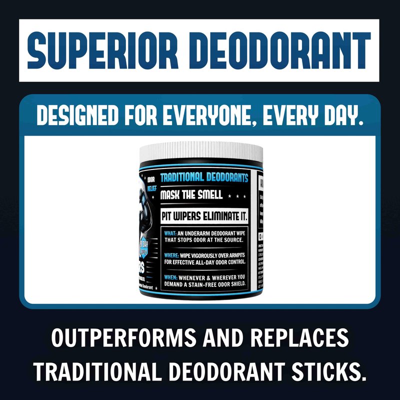 Pit Wipers Aluminum Free Unscented Underarm Deodorant, Incredibly Effective, Stain-Free, Maximum Strength, for Men and Women, Paraben-Free, (6 month supply) (Unscented, 180 count total) (2 pack)