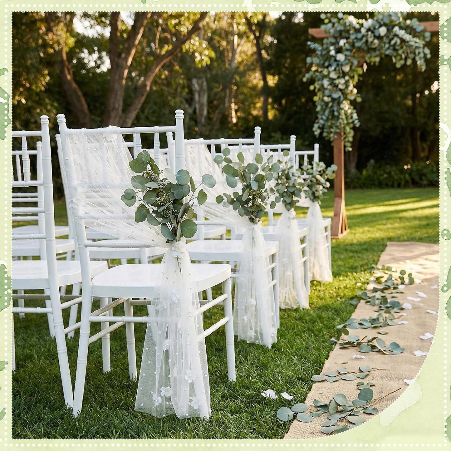 Suncalla 16 Pcs White Wedding Chair Sashes with Pearl Flowers, 96 x 8 Inch Lace Chair Back Decorations for Wedding Aisle Bridal Shower Reception Baby Shower Church Pew Decor