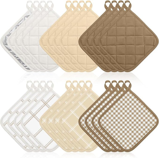 24 PCS Pot Holders for Kitchen and Dining Table Heat Resistant Hot Pads Multicolor Potholders Bulk Hot Pads Oven Mitts Cloth Coaster Mitts Trivet for Cooking and Baking 7 x 7 Inch