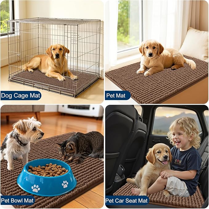 OLANLY Dog Door Mat for Muddy Paws 70x24, Ultra Absorbent Chenille Mud Doormat, Non-Slip Washable and Dirt Trapping Doormat for Indoor Entryway, Quick-Dry Indoor Pet Bed Mats for Dogs, Mocha