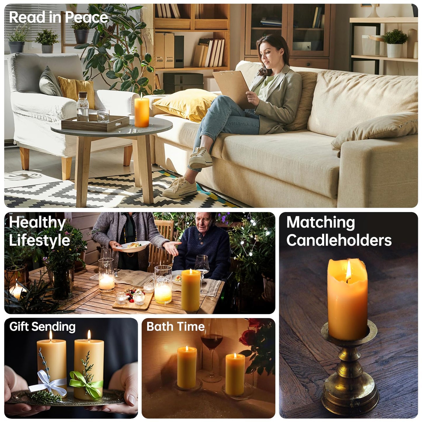 Natural Beeswax Candles 3 Packs, 105 Hours Burn Time Total, 100% Pure Beeswax Pillar Candles for Emergency Prayer Home Decor, Bees Wax Candle for Relax, Smokeless & Dripless [2x4 inch]