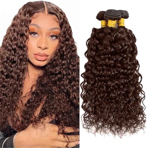 Fabimiya 20 22 24 Inch Human Hair Bundles Brown 4# Water Wave Bundles Human Hair Unprocessed Soft Sewn In Hair with Double Weft for Black Women