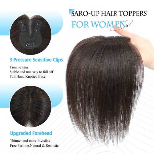 Human Hair Toppers for Women Real Human Hair pieces for Women with Thinning Hair pieces 7 * 10cm Hand-Tied Swiss Base Topper No Bangs 30g Hairpieces 10Inch (Dark Brown)
