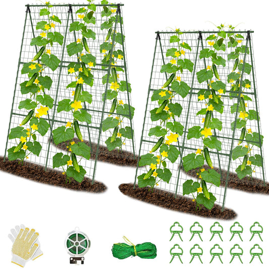 2 Pack Cucumber Trellis 32" L x 48" H, A-Frame Garden Trellis for Climbing Plants Outdoor, Vegetable Trellis for Raised Bed, Support for Squash Pea Zucchini Grape Flowers Tomato