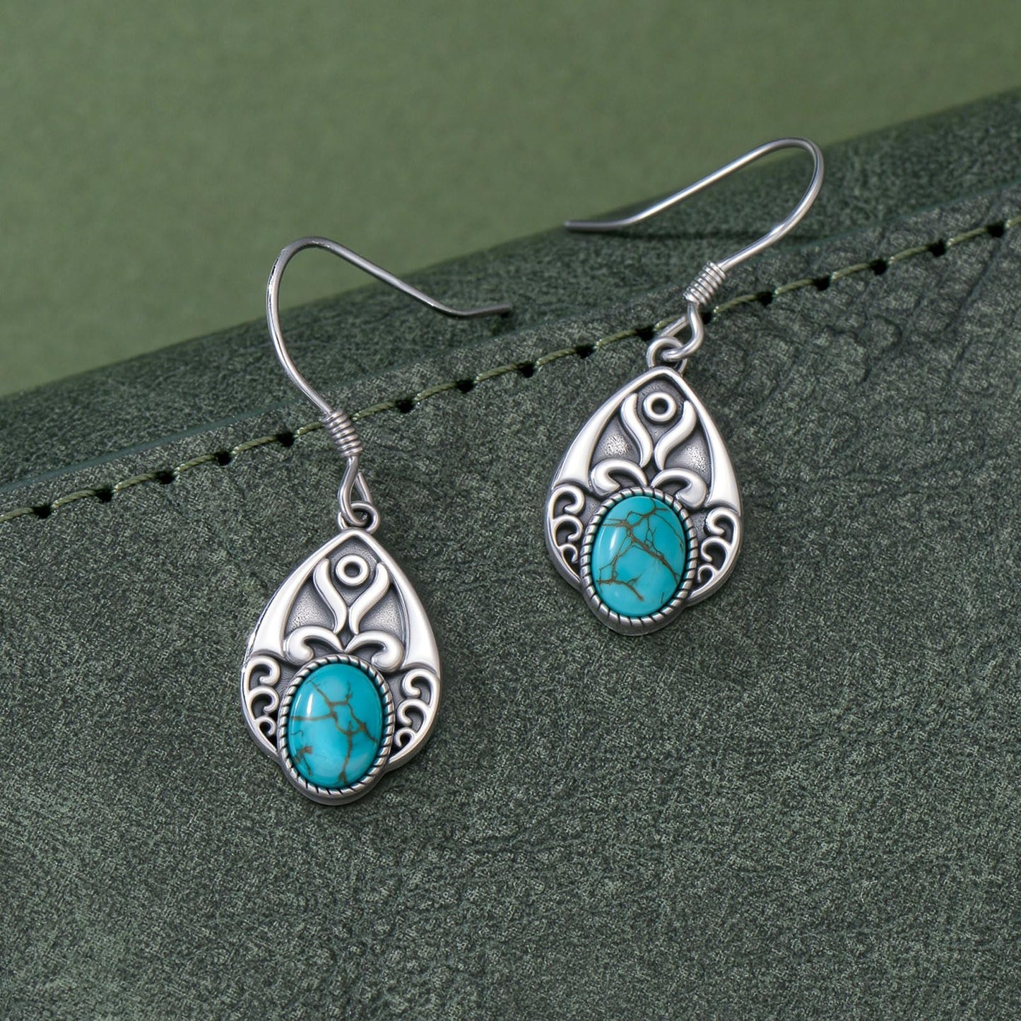 Eetaitai Natural Turquoise Earrings 925 Sterling Silver Pear Vintage Earrings Western Jewelry Boho Dangle Earrings for Women Birthday Cowgirl Mothers Day Gifts for Mom Wife Sister
