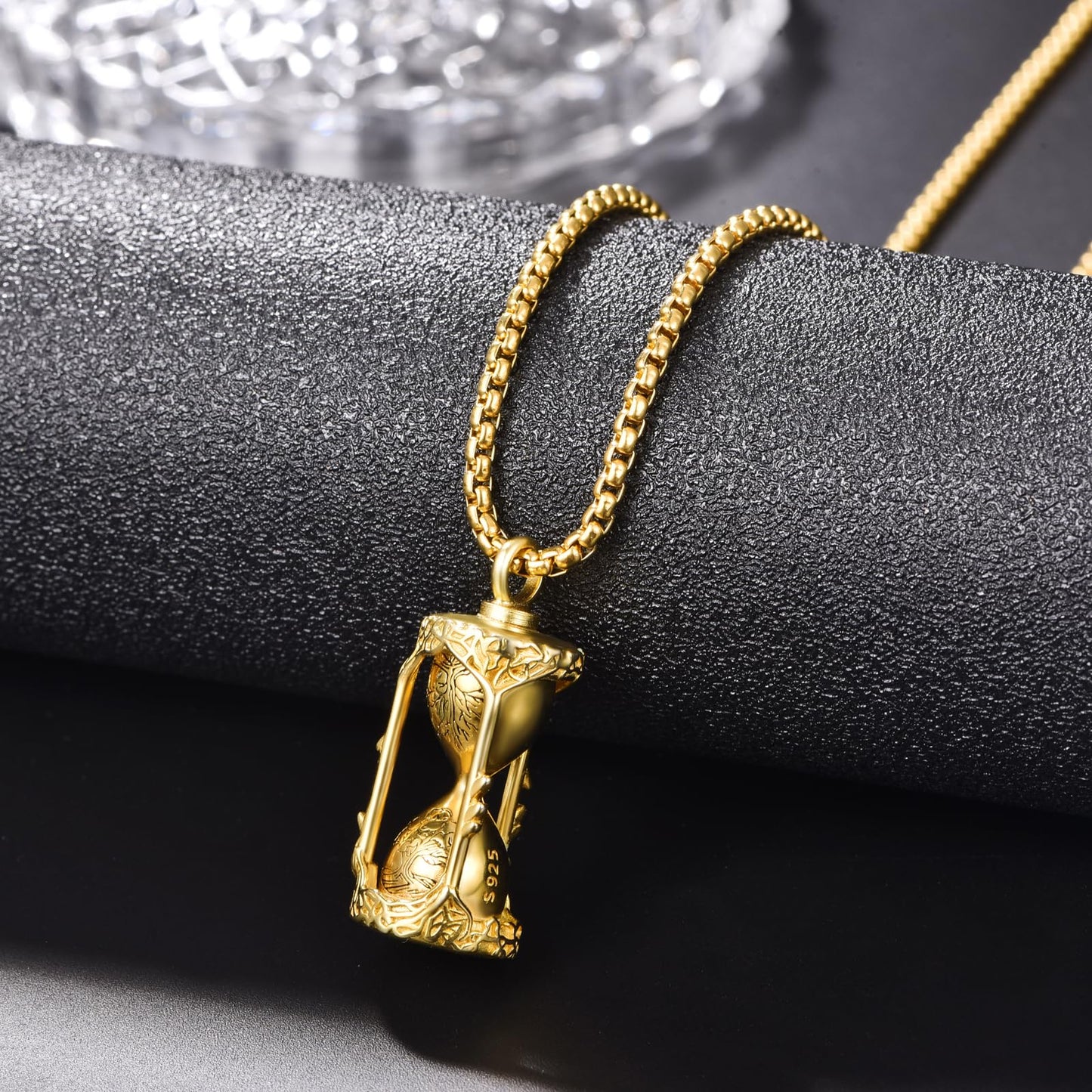 ADMETUS Tree of Life Hourglass Urn Necklaces for Ashes 24K Gold-Plated Cremation Jewelry for Ashes for Men Ash Keepsake Pendant Memorial Gifts