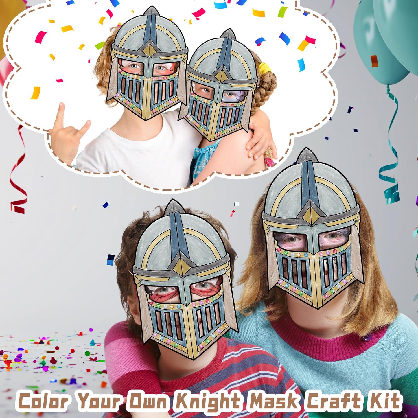 Blueweenly 24 Pack Color Your Own Knight Mask Craft Kit DIY Knight Paper Mask Party Favors Crafts for Kids and Fun Home Activities Party Dress up Theme Supplies