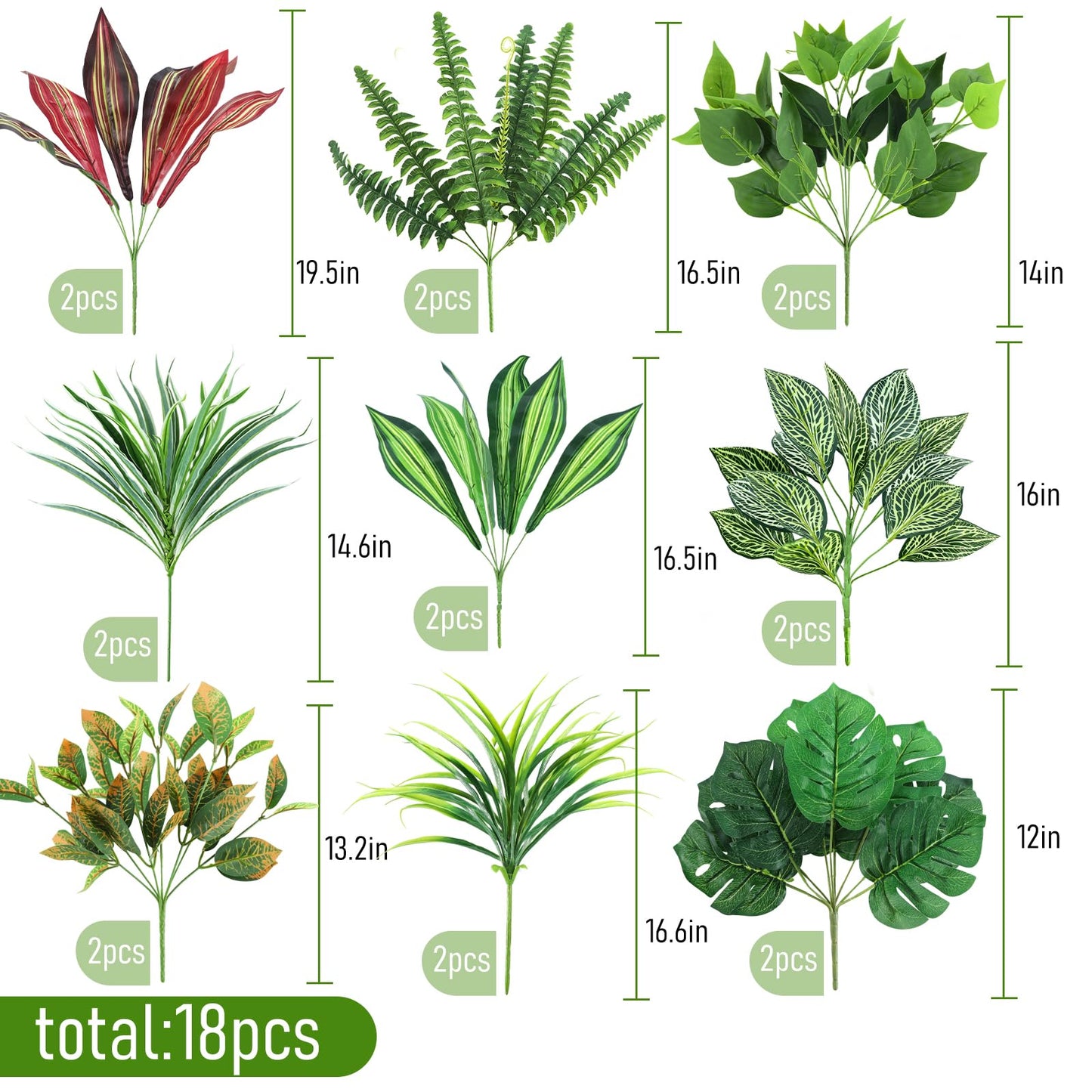Caplidou 18 Bundles Artificial Greenery Plants Outdoor UV Resistant Fake Plastic Leaves with Stems Faux Bushes Shrubs for Porch Patio Window Box Garden Indoor Outside Decor