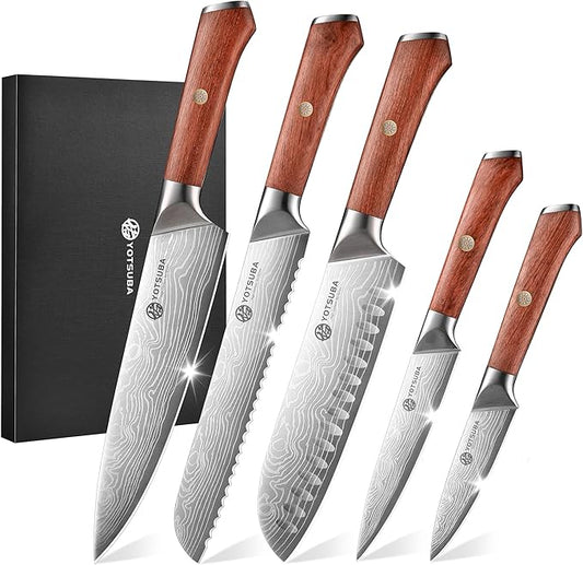 YOTSUBA 5 PCS Kitchen Knife Set, Professional Razor Sharp Japanese Knife Set, High Carbon Stainless Steel Chef Knives With Ergonomic Handle for Meat, Vegetable, Bread & Fruit