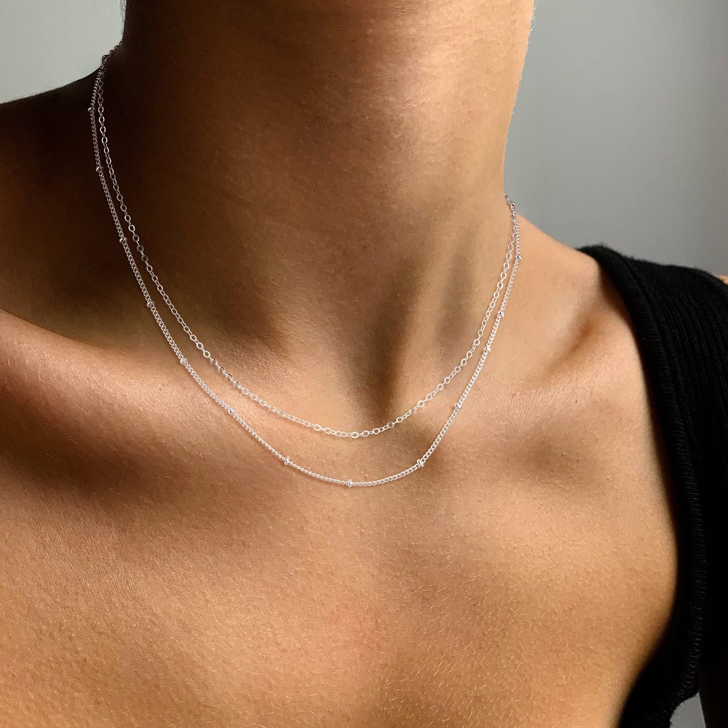 MBW Simple Layered Necklaces for Women, Dainty Silver Plated Satellite Chain Necklace for Women layering Necklaces Thin Choker Stacked Necklace Silver Jewelry Set Gift for her