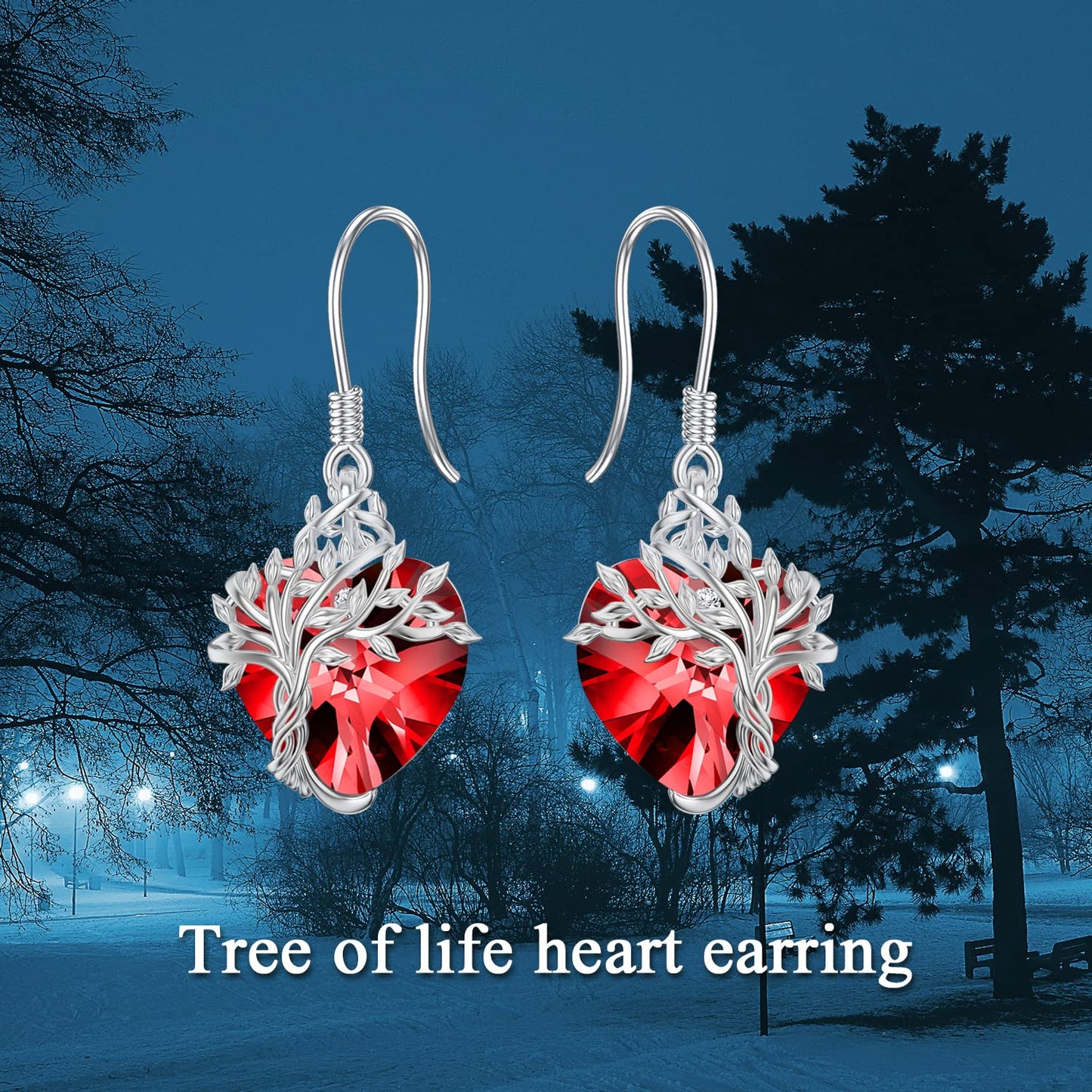 TOUPOP Heart Garnet Earrings Sterling Silver Tree of Life Earrings January Birthstone Jewelry Birthday Mothers Day Gifts for Women Mom Her