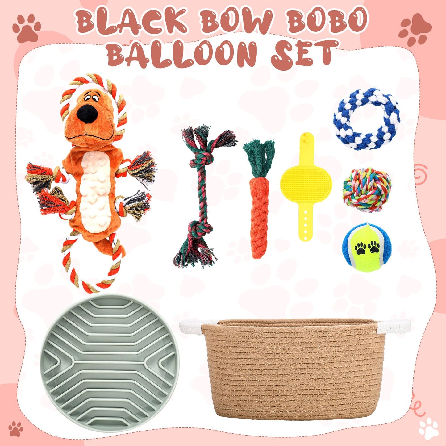 Abbylike New Puppy Gift Basket Puppy Starter Kit Dog Gift Storage Basket with Dog Toys Set Chew Toys Teething Interactive Squeaky Plush for Doggie Birthday Gifts and Pet Necessities