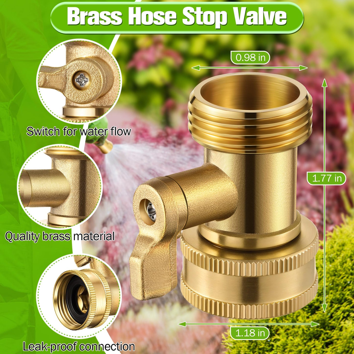 Dunkive 4 Pcs Garden Hose Nozzle Kit, 4" Brass Adjustable Twist Nozzle, Jet High Pressure Sprayer, Brass Shut Off Valve with 10 Rubber Washers, 3/4" GHT Connector for Sprinkler(Adjustable,4 in)