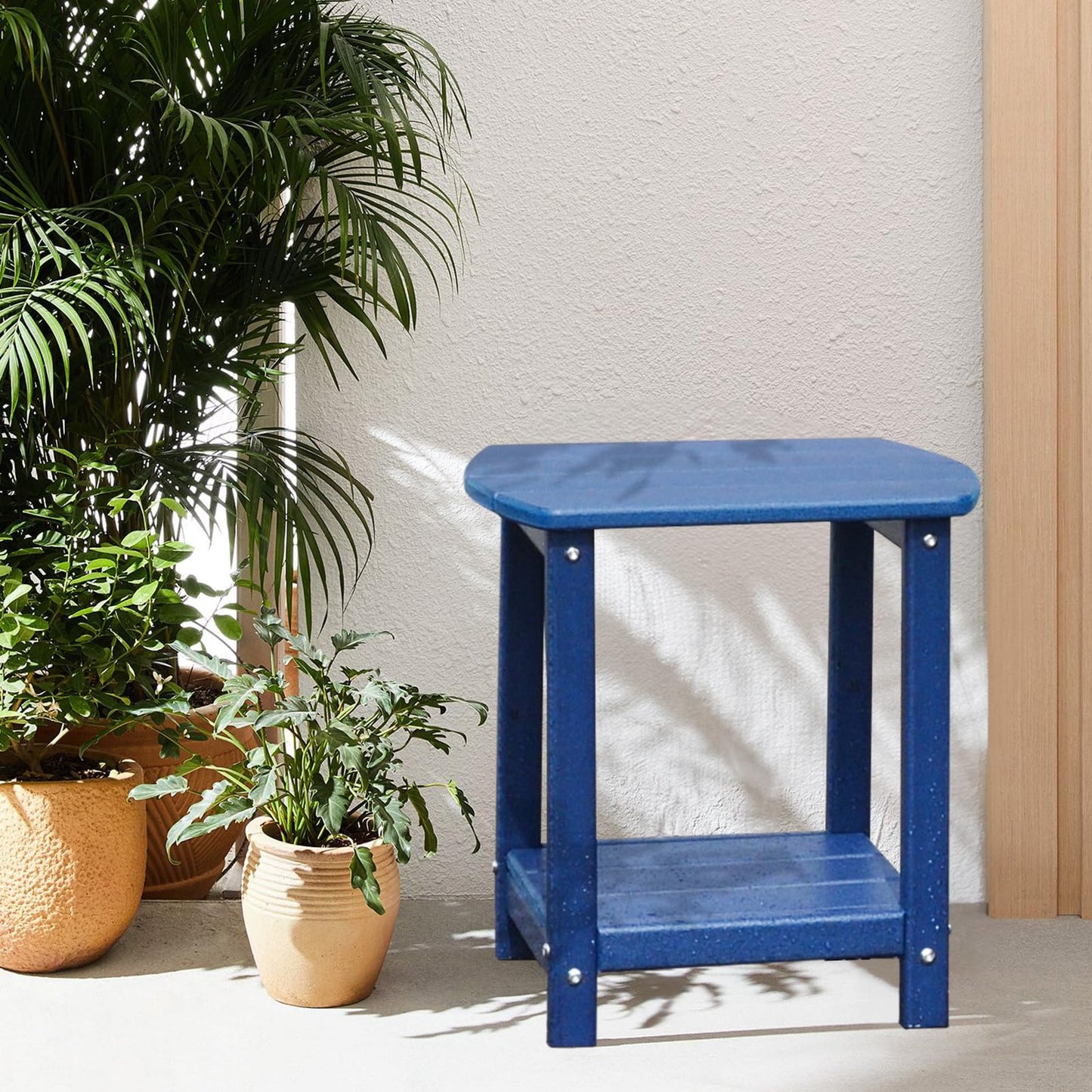 Adirondack Square Outdoor Side Table,2-Tier Storage Patio Side Table, HDPE End Tables for Backyard Pool Porch Garden Lawn