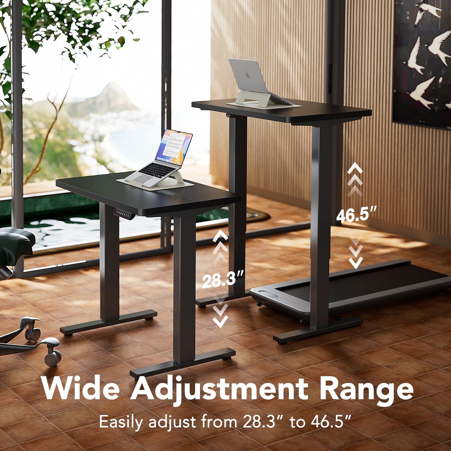 HUANUO Electric Standing Desk,48" x 24" Height Adjustable Desk, 4 Memory Height Settings, Sit to Stand Up Desk for Home Office, with Headphone Hook, Cable Manager, Black