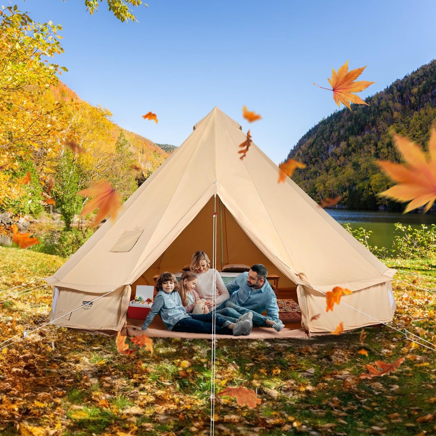 VEVOR Canvas Bell Tent,4 Seasons 5 m/16.4 ft Yurt, for Camping with Stove Jack, Family Camping Outdoor Hunting Party