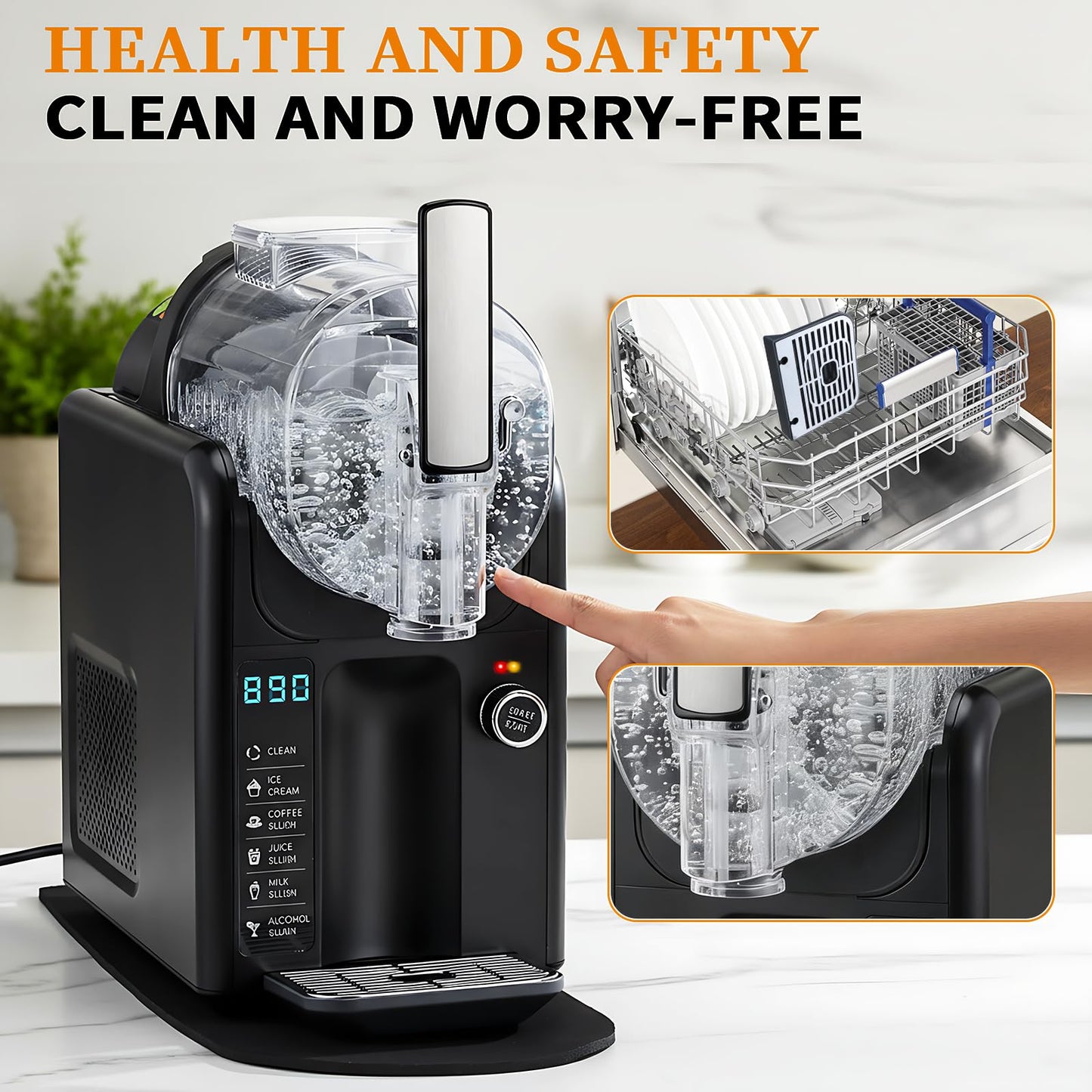 5 in 1 Slushie Machine for Home, No Ice Needed Frozen Drink Maker with Anti-Slip Mat, 61oz Slushy Machine Self-Cleaning and LED Display for Margaritas, Frappes, Smoothies and Shakes (Grey)