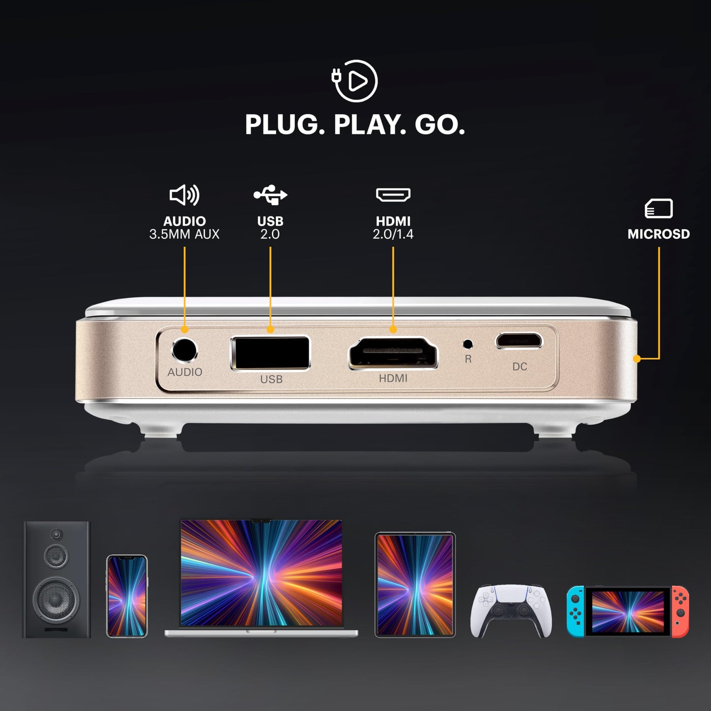 Kodak Luma 150 Wireless Mini Pico Projector – DLP, Supports 1080p, Built-in Speaker & Rechargeable Battery, HDMI/USB/microSD, Travel Case Included