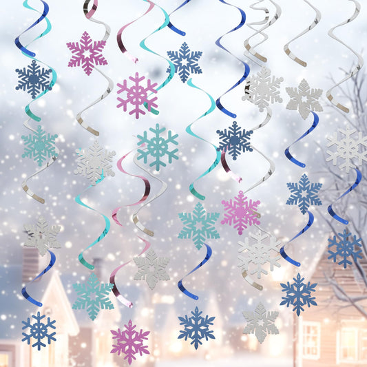 24 Pcs Snowflake Decorations Winter Snowflake Hanging Swirl Decorations Snow Flakes Garland Christmas Winter Wonderland Ceiling Decor Silver Blue Purple Snow Flakes Party Decor