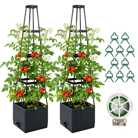 2 Pack Raised Garden Bed Planter Box with Trellis, 57'' Self Watering Tomato Planters for Climbing Plants, Tomato Cage Trellis for Vegetables & Vine Flowers Indoor Outdoor Patio