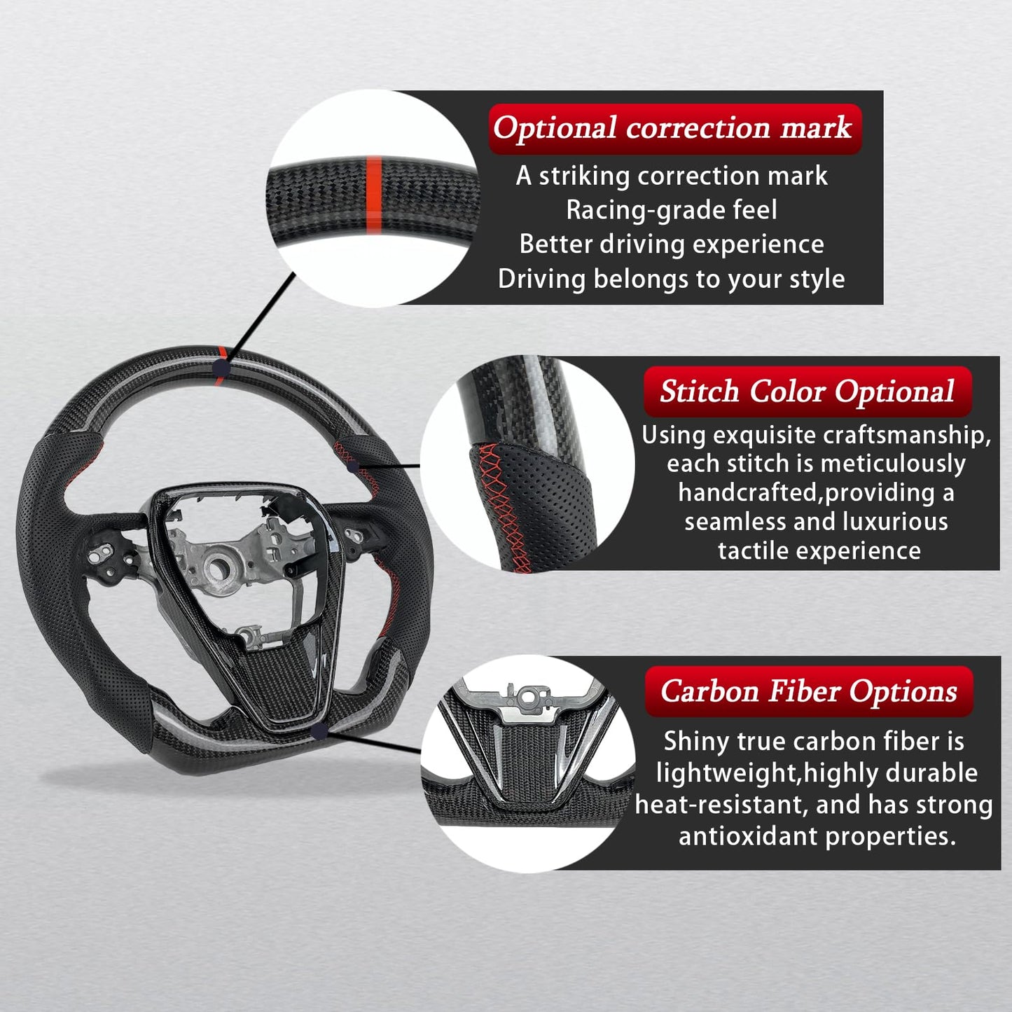 Automotive Carbon Fiber Steering Wheel For Toyota Camry SE XSE XLE 2018 2019 2020 2021 2022 2023 Carbon Fiber Leather Steering Wheel