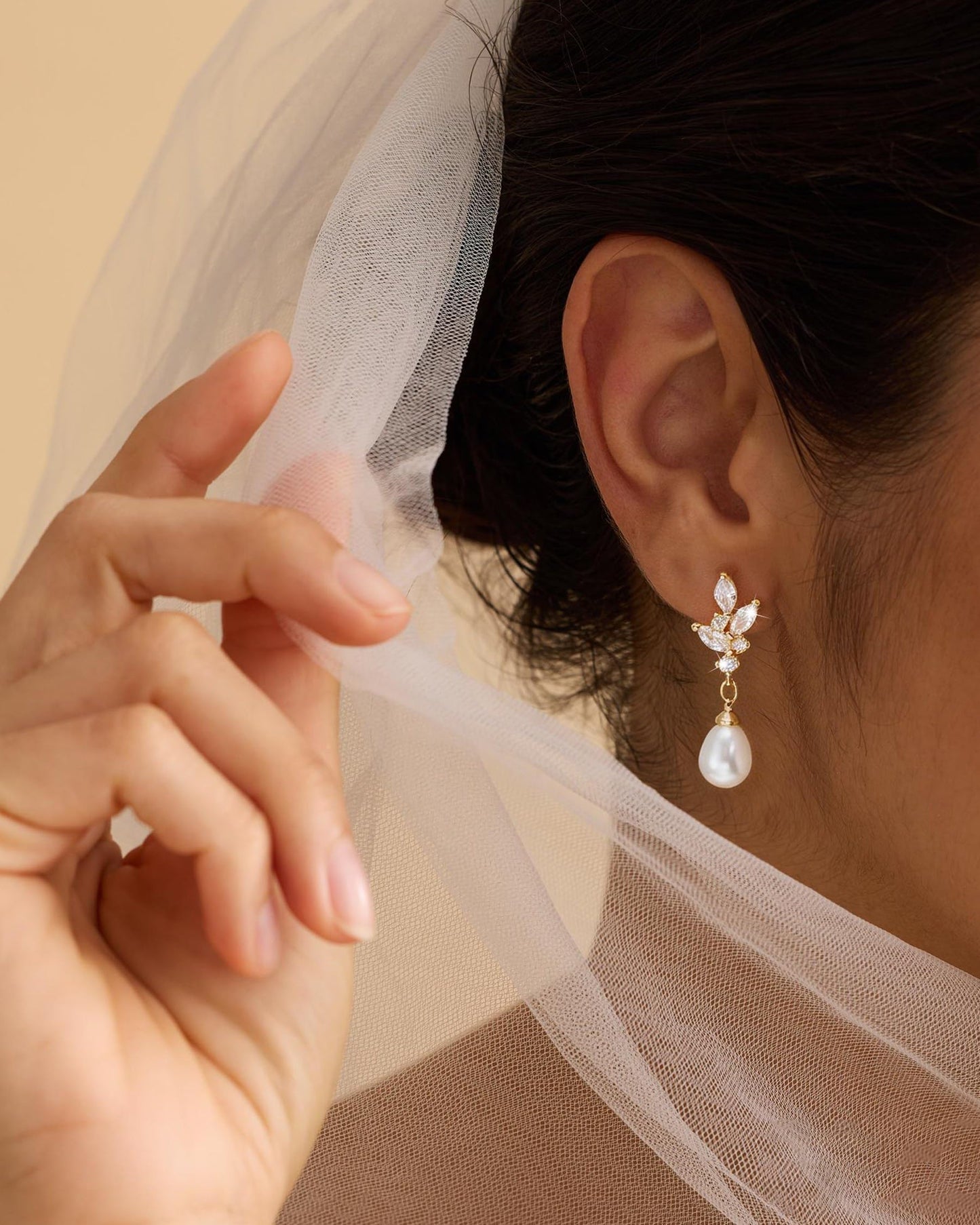 Gold Pearl Dangle Earrings for Women Trendy - 14K Gold Plated Brides Drop Dangle Cubic Zirconia Elegant Prom Bridal Bridesmaids Wedding Anniversary Dangling Jewelry