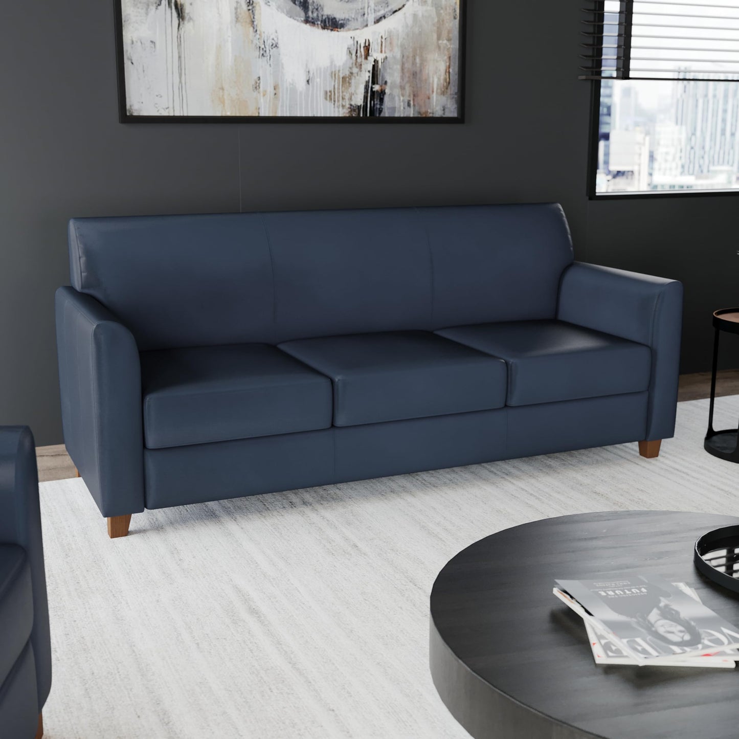 Flash Furniture Hercules Diplomat Series Commercial Grade Navy LeatherSoft Reception Sofa