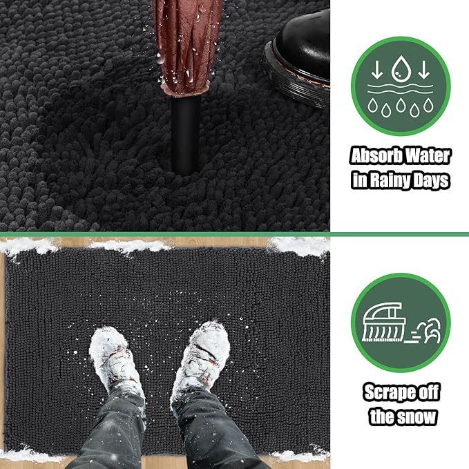 IM HOME Chenille Absorbent Outdoor Doormat 30" x 20", Washable Muddy Door Mats for Dog Non Slip Indoor Doormat Dog Mat for Muddy Paw Front Inside Doormats for Entryway Dark Gray