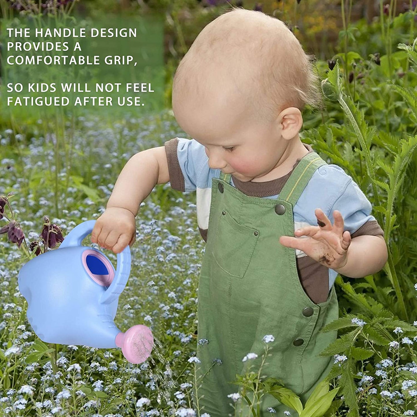 LOYUYU 0.4 Gallon Plastic Watering Can Small Lightweight Cute Indoor Outdoor Garden Plants, Watering Can with Shower Head Elephant: Blue Body Pink Head