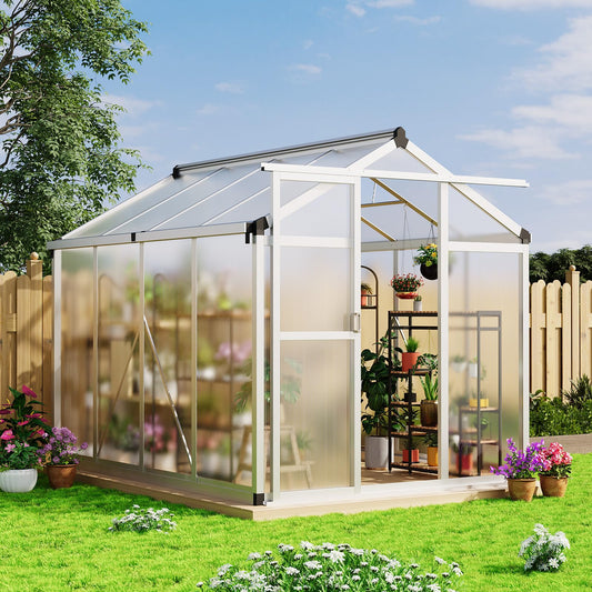6x8 FT Greenhouse - Large Aluminum Greenhouses for Outdoors, Heavy Duty Polycarbonate Greenhouse with Roof Vent&Ground Nails, Walk-in Green Houses for Garden, Backyard, Patio, Easy Assembly