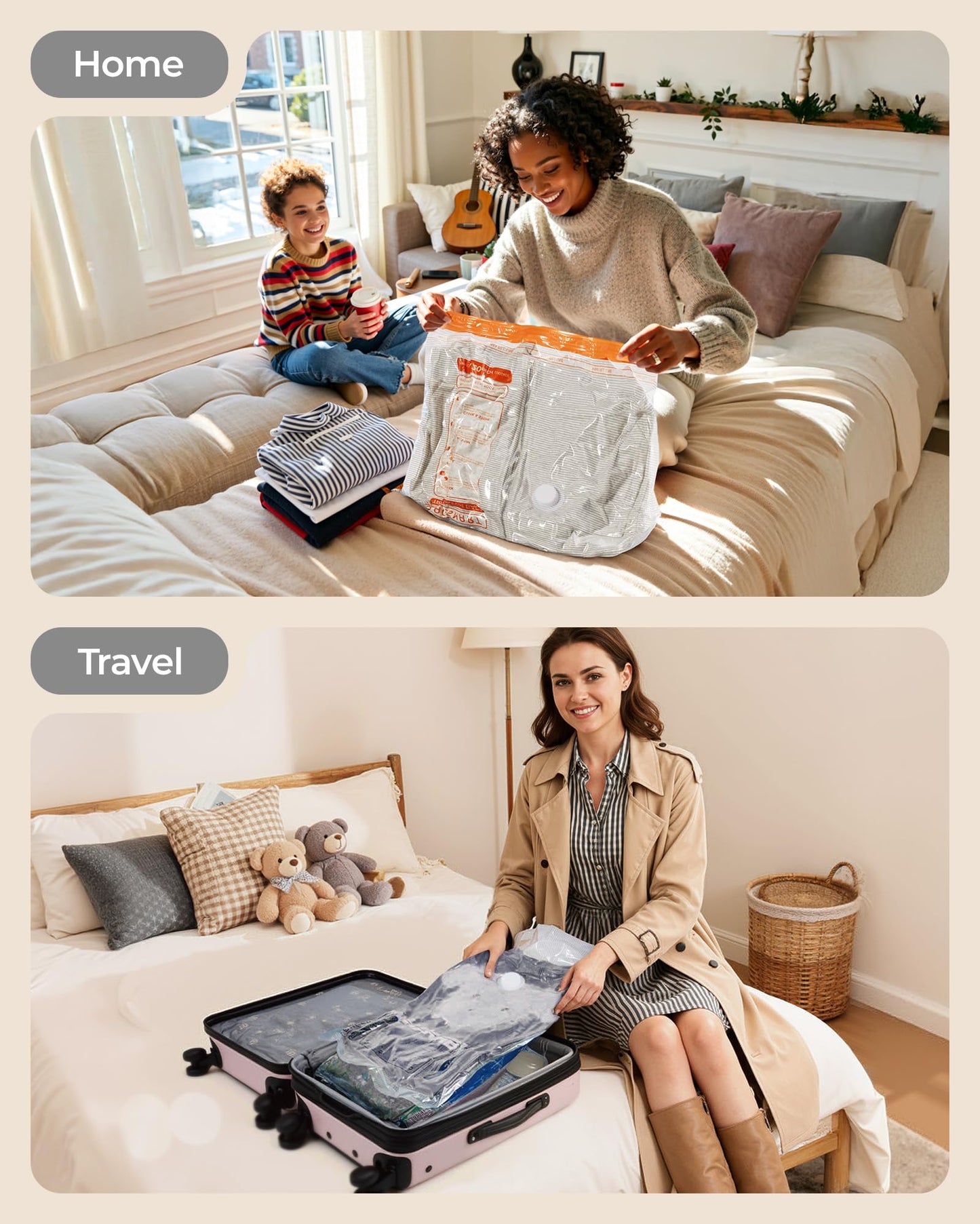 BAGSMART Travel Vacuum Bags with Electric Pump, Vacuum Seal Bags for Clothing Travel & Organization, 4000Pa Space Saver Bags for Carry-on Luggage, 18 Pack with Shoe, Laundry & Toiletry Bags